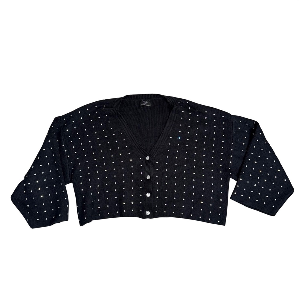 Dressed in Lala Rhinestone Cropped Cardigan Women S/M Black Embellished V-Neck